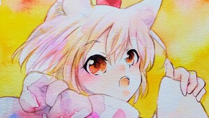 同人手描き東方イラスト「犬走椛　マフラー」A4　水彩　コピック　おまけラフ画付き