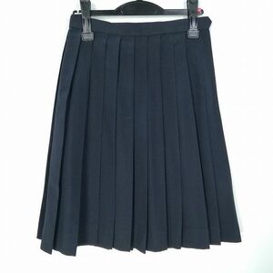 1円 スクールスカート 夏物 w63-丈58 紺 中学 高校 プリーツ 学生服 制服 女子 中古 HK8179