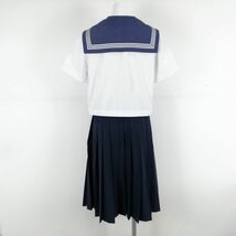 1円 セーラー服 スカート スカーフ 上下3点セット 大きいサイズ 夏物 白3本線 女子 学生服 大分大東中学 白 制服 中古 ランクC NA9243_画像2