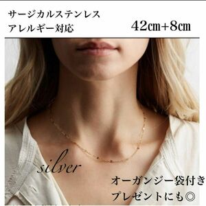 ペタルチェーンネックレス シルバー シンプル サージカルテンレス レディース　アクセサリー　24時間以内発送　ご褒美　プレゼント