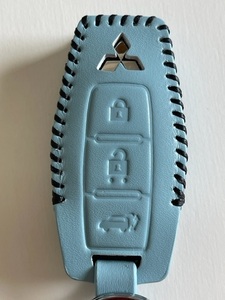  cow leather fits perfectly case Mitsubishi new model Outlander PHEV Outlander key case new model Outlander key case pastel blue color 1