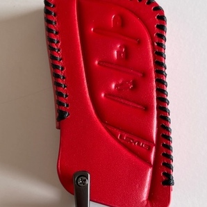 レクサス UX ES LC LS牛革ジャストフィットスマートキーケース UX250h UX200 ES300h LC500h LC500 LS500h LS500 赤色縫い糸黒 1の画像1