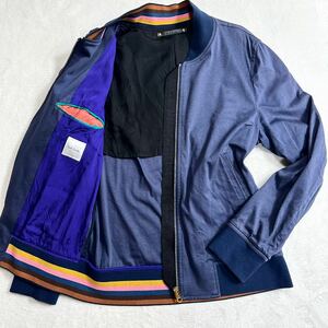 ◆現行タグ◆美品！希少Lサイズ◆paul smith ポールスミス ブルゾン レザータグ マルチカラー ゴールド金具 メンズ コットン 紺 ネイビー L