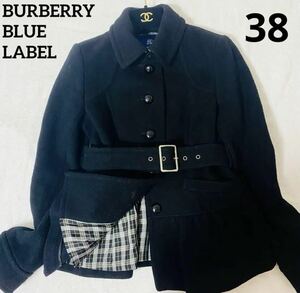 Burberry Blue Label バーバリーブルーレーベル バーバリー ピーコート 裾フレア メルトンウール ウール 長袖 ベルト付 ブラック