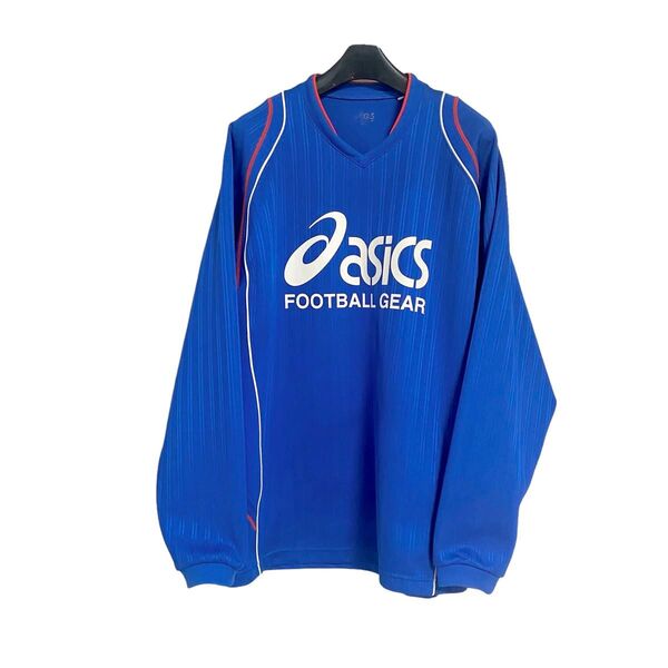 美品asicsアシックス football gear フットボールギア 青 M ジャージ上 プルオーバー