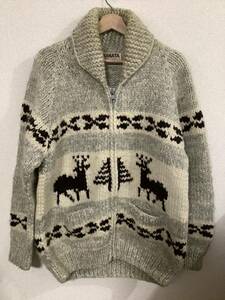 KANATA カナタ　HAND KNIT ハンドニット　カウチンセーター カナダ製 カーディガン ビンテージ　トナカイ柄 古着