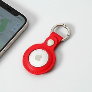 エアタグケース 赤 エアタグ ケース カバー 保護カバー AirTag Apple レザー レッド 迷子防止 紛失防止