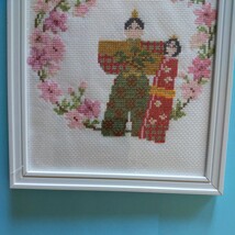 クロスステッチ刺繍完成品(桜とおひなさま_画像2