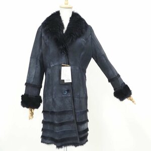 未使用品【 noa-ge / Ladies Fashion / 紙タグ付き 】高級毛皮 ラビット×ブルーフォックス ◆セミロングコート90cm丈/ネイビー/M寸◆T207Y