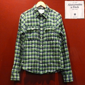 Abercrombie&Fitch アバクロンビー&フィッチ アバクロ チェック柄 長袖シャツ ネルシャツ デザインシャツ ドレスシャツ 緑 紺 深緑 白 M