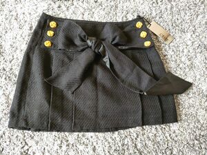 【新品未使用】スカート　S-М　ミニスカート　タグ付き　金ボタン　リボン取り外し可能　黒スカート　プリーツスカート　ミニスカ
