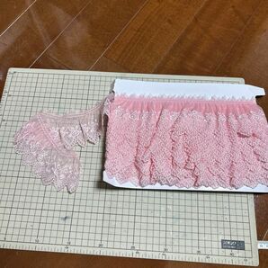 レース ピンク手芸用レース ハンドメイド　ギャザーレース