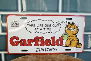 新品　GARFIELD　ガーフィールド　WHITE　メタルサイン　ナンバープレート　看板　世田谷ベース　アメキャラ　エンボス　８０s