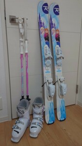 ロシニョール アナ雪 110cm　ファンガール 20.5cm　ストック 80-95cm　ROSSIGNOL　ジュニア　キッズ　スキー　１式　ゲレンデデビュー