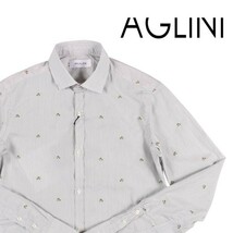 AGLINI（アリーニ） 長袖シャツ F820 ホワイト x ブラック 41 22048 【A22051】_画像1