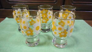  Sasaki glass retro pop floral print tumbler glass Sasaki glass glass cup POP Showa Retro 5 piece set storage goods 