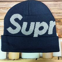 極美品 Supreme Big Logo Beanie シュプリーム ビッグロゴ ビーニー ニット帽 ネイビー リフレクター_画像1