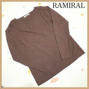 【RAMIRAL】長袖シャツ38 ブラウン/茶色 Vネック トップス ナイロン