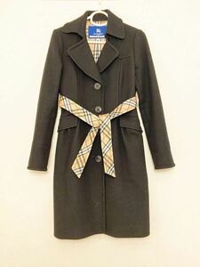 バーバリー ブルーレーベル ノバチェック アンゴラ ベルテッドコート バーバリーブルーレーベル BURBERRY BLUE LABEL ロングコート 黒