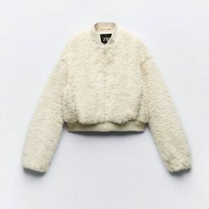 【美品】ZARA faux fur cropped bomber jacket