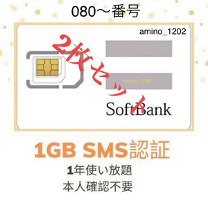 (2枚セット)SoftBank プリペイドSIM データ通信　1GB/月SMS受信可能 データsim sms認証