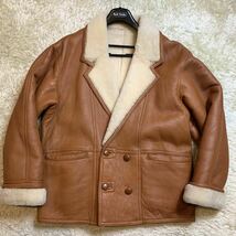 美品/Lサイズ SHEARLING シャーリング リアルムートン コート ジャケット 高級ラムレザー シープスキン 羊革 ファー 毛皮 極暖 ブラウン 茶_画像2