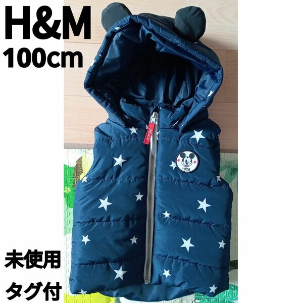 定価:2499円　サイズ:98cm　未使用タグ付　H&M　ダウンベスト　フード付き　キッズ　男女　防寒　DISNEY