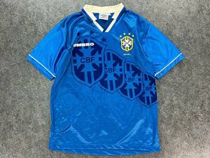Wl427 正規品 1996年 90s UMBRO アンブロ サッカー ブラジル代表 アウェイ ユニフォーム 青 ブルー ワッペン 刺繍 L相当