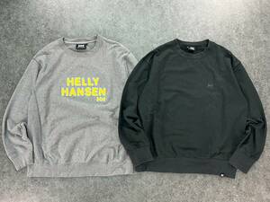 Wl568 お買い得! 2点セット! HELLY HANSEN ヘリーハンセン スウェット トレーナー プルオーバー 刺繍 黒×灰 メンズ L