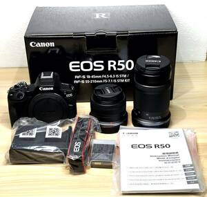 [2813] 新品 未使用 Canon EOS R50 レンズ2本 ダブルズームキット 黒 RF-S18-45mm F4.5-6.3 IS STM/RF-S55-210mm F5-7.1 IS STM キヤノン