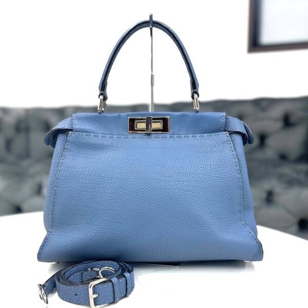 美品☆ フェンディ ピーカブー セレリア 水色 2way 8BN290
