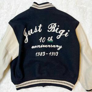 即決★JUST BIGI★L 10th anniversary レザーアームスタジャン ビギ ブラック ホワイト 袖レザー 刺繍