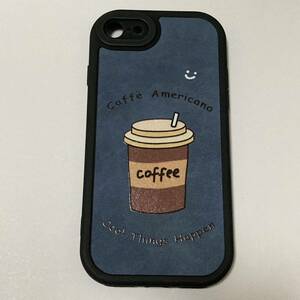 コーヒー ドリンク柄 iPhoneケース 7/8/SE2.3用　カフェ　おしゃれ　コーヒー　ネイビー　ブラック　大人デザイン　