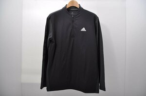 coco★アディダス★adidas★長袖ハーフジップシャツ★黒×グレー★ブラック★O(LL)★USED※レターパックプラス発送可★82393