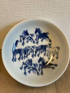 中国美術 唐物 古染皿青馬図 珍藏 陶磁器 骨董品 美術品