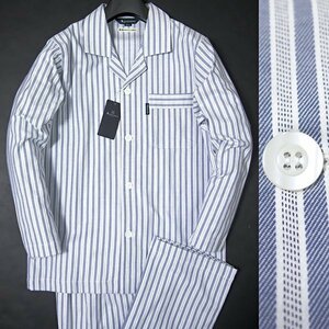 新品 アクアスキュータム 秋冬 ビエラ ストライプ パジャマ S 紺白 【J52221】 Aquascutum LONDON メンズ 開襟 前開き パンツ