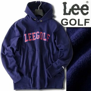 新品 2.6万 Lee GOLF リーゴルフ 秋冬 裏暖 起毛 ロゴ スウェット パーカー XL 紺 【I47800】 メンズ ゴルフ スポーツ フード リブ