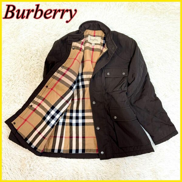 【美品】Burberry バーバリー ブルゾン ジャケット ハーフコート ノバチェック キルティング ダークブラウン 14Y S