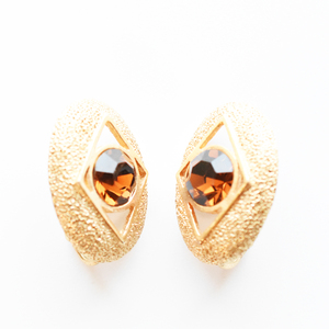 Vintage　SARAH COVENTRY　1970’s goldmetal brown rhinestone earrings