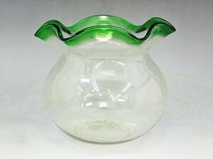 レトロ ガラス金魚鉢 フリル 吹きガラス 高さ約16cm/K17-1