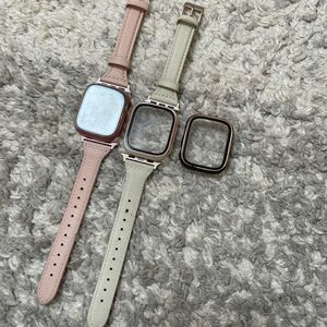 Apple Watch 7 本革バンド　ピンク　ホワイト　セット　カバーおまけ　レザー　本革