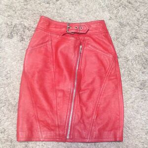  super value exhibition smaller size Lady'skaunapa leather tight skirt 7 size red used super-beauty goods 