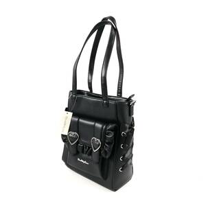 【新品】夢展望 dear my love ダブルハートバックルリボン 3way トートバッグ tote bag リュック BLACK 黒 鞄 かばん 合皮 (#DAJ6S)