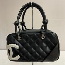 営MK30-60T CHANEL シャネル カンボンライン ミニボーリングバッグ ハンドバッグ レザー ソフトカーフ W約22cm H約13cm D約10cm_画像1