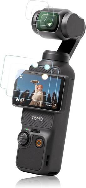 【4枚セット】DJI OSMO POCKET 3 用の 保護フィルム アクセサリー スクリーンとレンズの強化ガラスフィルムセット、9H硬度 2セット