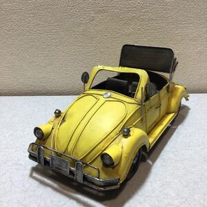 車種不明　ブリキ　オープンカー　イエローカラー　アンティーク　昭和レトロ　ビンテージ　現状品/ジャンク品