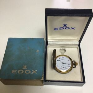 EDOX 懐中時計　手巻き　金色　スモールセコンド　ケース付き　ゴールドカラー　稼働品/現状品