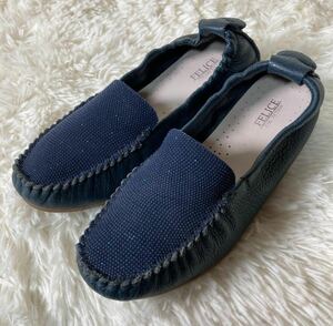[ apparel ]* ultimate beautiful goods * FELICE Ferrie che collection leather original leather slip-on shoes Loafer lame navy 23.5. lady's shoes 