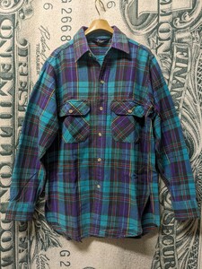 80s USA製 WOOLRICH 羊タグ ウールリッチ ネルシャツ チェック柄 マルチカラー 青×緑 長袖シャツ 古着 ビンテージ 70s ワーク アウトドア