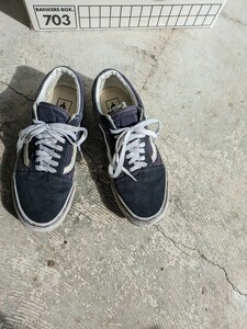 VANS oldschool US8 ネイビー×ブラック スエード バンズ オールドスクール スニーカー スケートシューズ 古着 USA スケート SK8